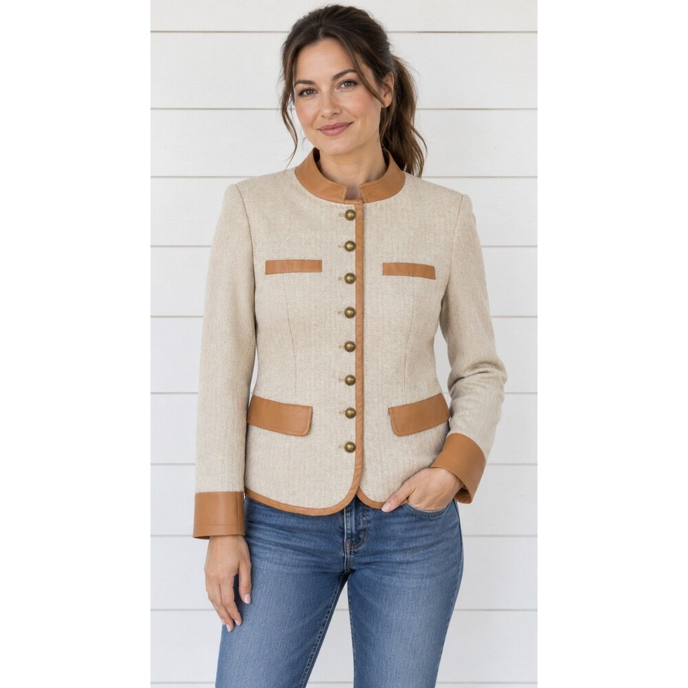 STYLEWE  Nwot Women's Brown  Herringbone Faux leather trim Blazer M